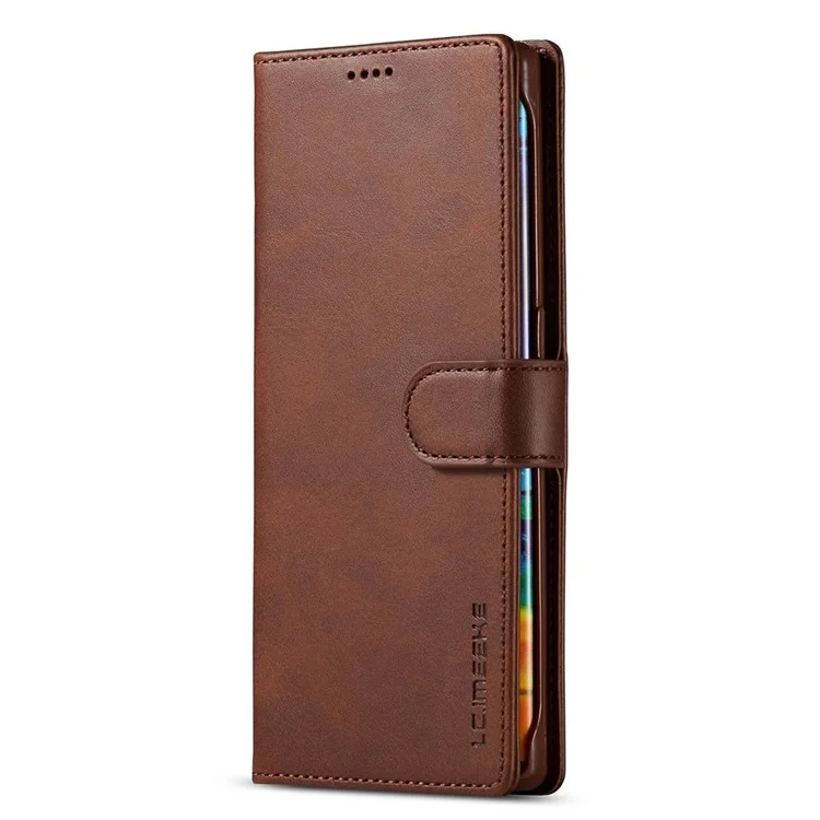 LC.IMEEKE For Huawei Nova 8i/Honor 50 Lite Textured PU Leather Flip Folio Stand Case Mobile Phone Wallet Case Cover - Brown