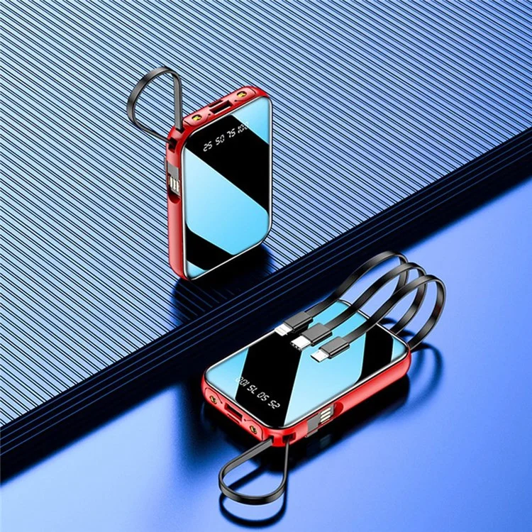 KAMRY K102 10000mAh Power Bank with Built-in Cables + LED Flashlight Portable Phone Battery Pack - Red