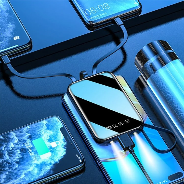 KAMRY K102 10000mAh Power Bank with Built-in Cables + LED Flashlight Portable Phone Battery Pack - Red