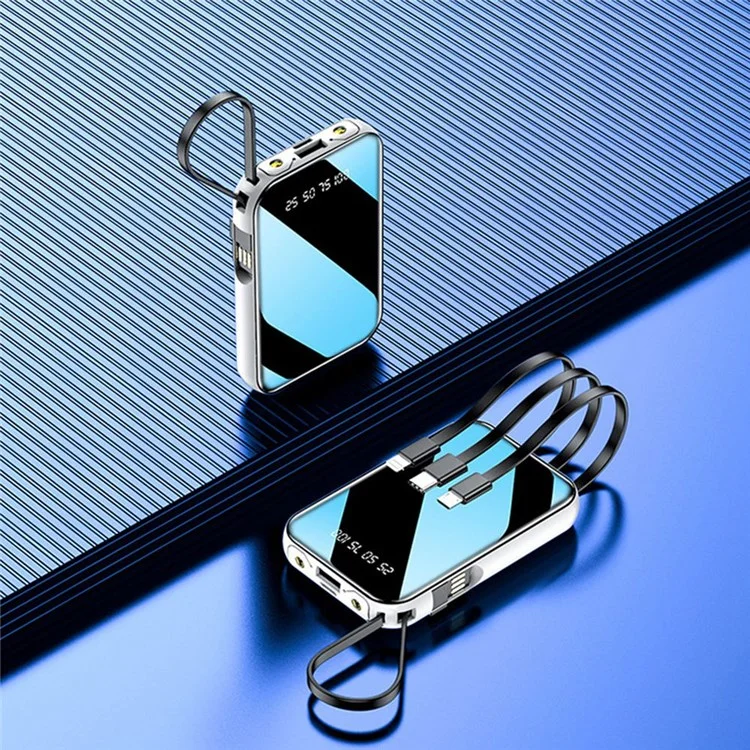 KAMRY K102 10000mAh Power Bank with Built-in Cables + LED Flashlight Portable Phone Battery Pack - White