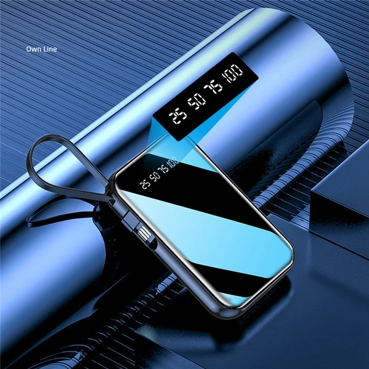 KAMRY K102 10000mAh Power Bank with Built-in Cables + LED Flashlight Portable Phone Battery Pack - White