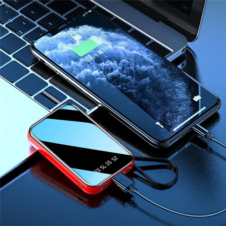 KAMRY K102 10000mAh Power Bank with Built-in Cables + LED Flashlight Portable Phone Battery Pack - White