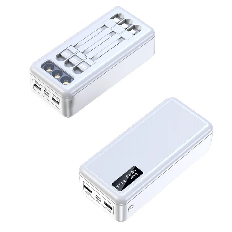 KAMRY A89 10000mAh LED Light Portable Charger 22.5W PD Fast Charge Built-in 3 Cables 10W Wireless Charger for Cell Phones Tablets MP3 - White
