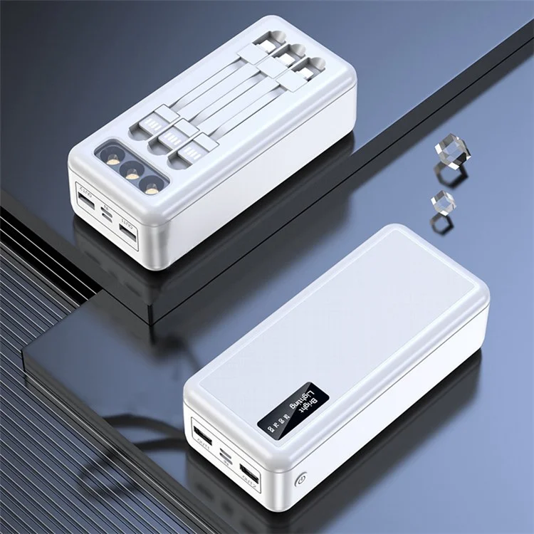 KAMRY A89 10000mAh LED Light Portable Charger 22.5W PD Fast Charge Built-in 3 Cables 10W Wireless Charger for Cell Phones Tablets MP3 - White