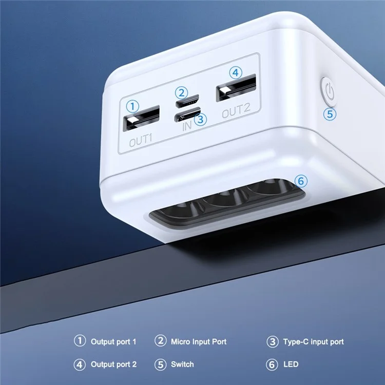 KAMRY A89 10000mAh LED Light Portable Charger 22.5W PD Fast Charge Built-in 3 Cables 10W Wireless Charger for Cell Phones Tablets MP3 - White