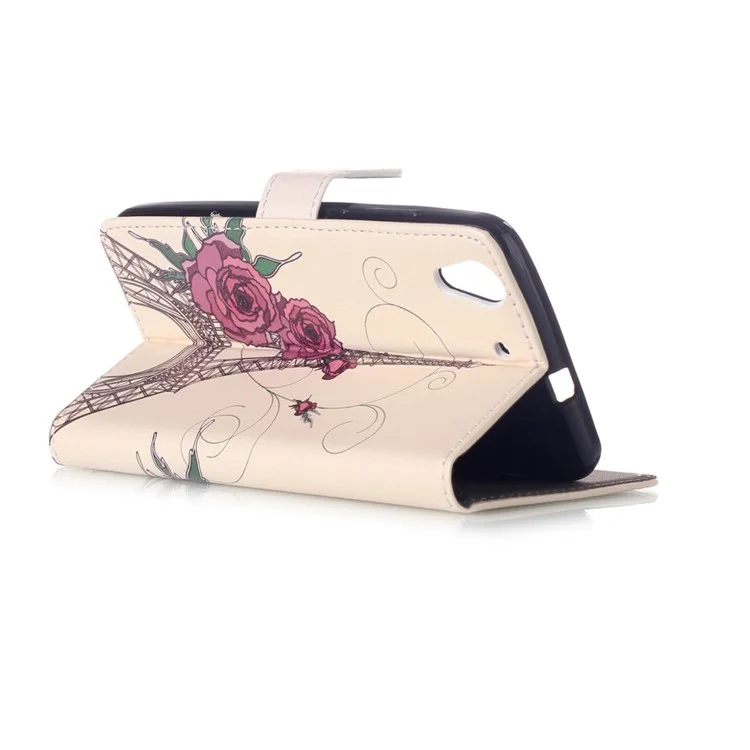 Embossed Leather Wallet Cover for Huawei Y6II / Honor 5A - Flowers and Eiffel Tower