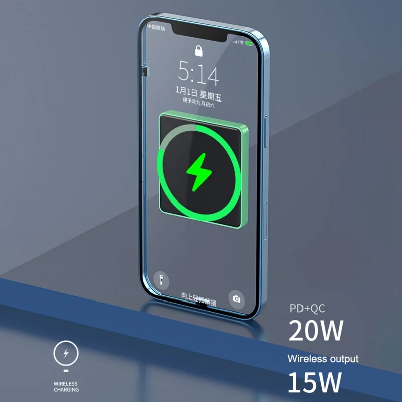 E30 5000mAh Magnetic-Absorbed 15W Wireless Charging Power Bank PD + QC 20W Battery Pack - Green