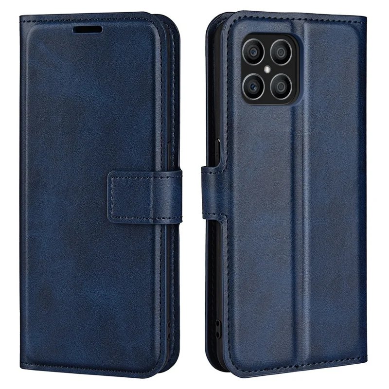 Étui pour Honor X8 4G en cuir PU texturé avec fonction support, portefeuille et rabat anti-chocs à fermoir magnétique - Bleu