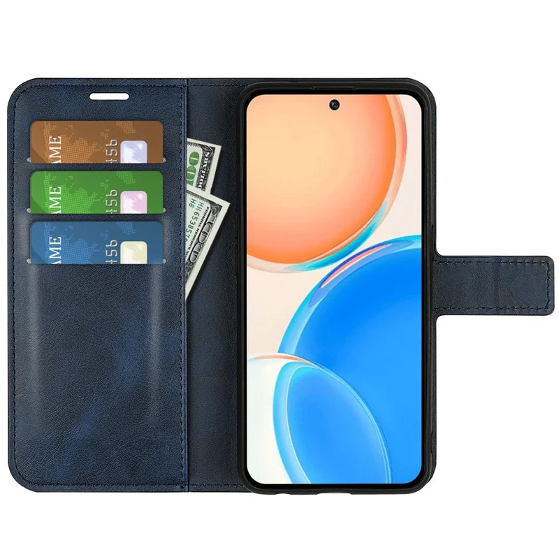 Étui pour Honor X8 4G en cuir PU texturé avec fonction support, portefeuille et rabat anti-chocs à fermoir magnétique - Bleu
