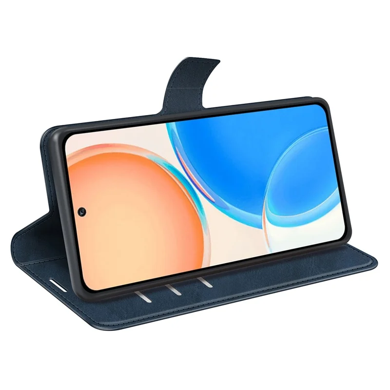 Étui pour Honor X8 4G en cuir PU texturé avec fonction support, portefeuille et rabat anti-chocs à fermoir magnétique - Bleu