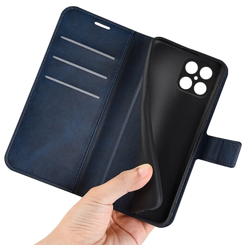 Étui pour Honor X8 4G en cuir PU texturé avec fonction support, portefeuille et rabat anti-chocs à fermoir magnétique - Bleu