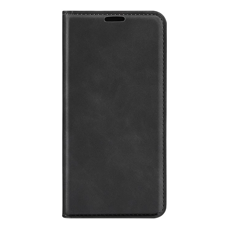 For Honor X8 4G Skin-touch Folio Flip Leather Cover Auto-absorbed Magnetic Phone Wallet Stand Case - Black