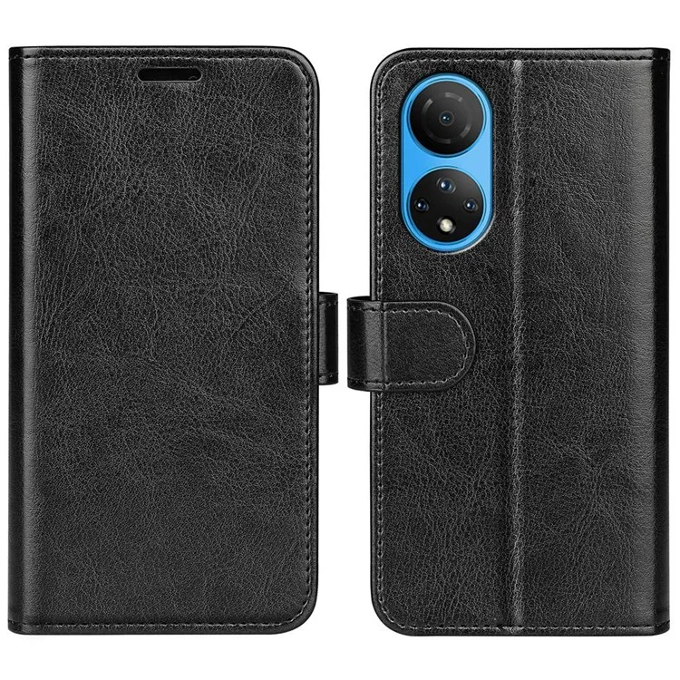 For Honor X7 Crazy Horse Textur Leder Telefonhülle Folio Flip Stand Schutzhülle mit Wallet - Schwarz