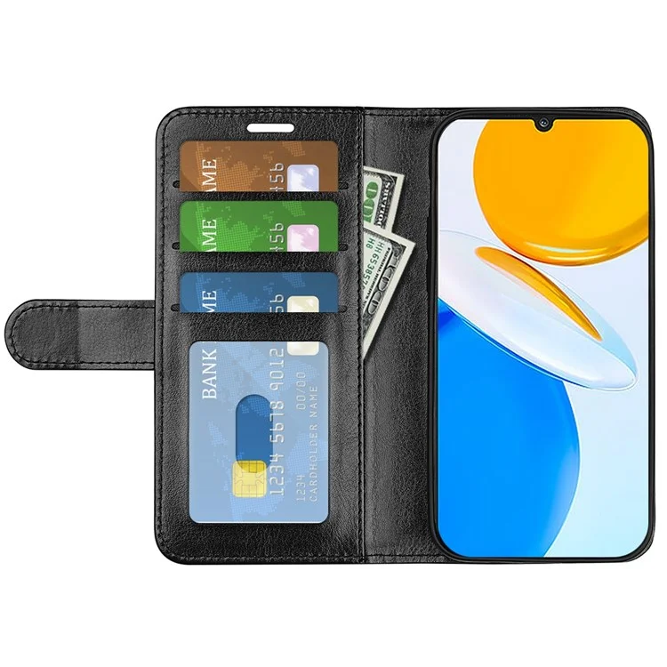 For Honor X7 Crazy Horse Textur Leder Telefonhülle Folio Flip Stand Schutzhülle mit Wallet - Schwarz
