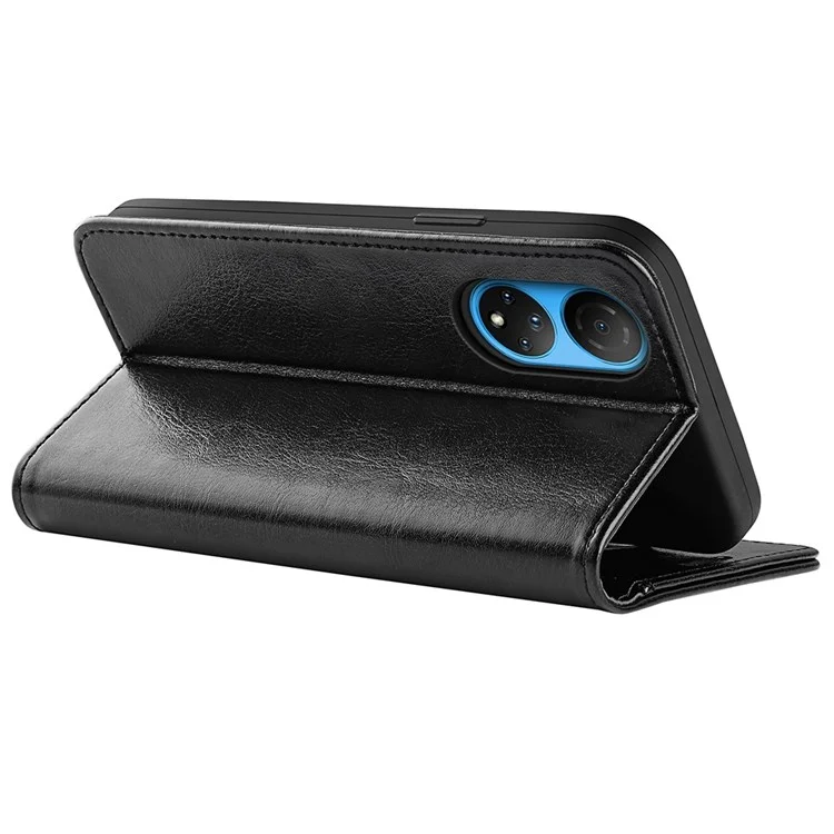 For Honor X7 Crazy Horse Textur Leder Telefonhülle Folio Flip Stand Schutzhülle mit Wallet - Schwarz