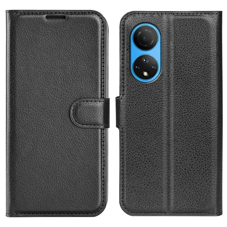 For Honor X7 Litchi Texture PU Leather Phone Full-protection Case Wallet Stand Function Shockproof Cover - Black