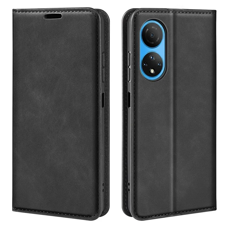 For Honor X7 Pelle Skin-touch Sensazione Custodia in Pelle PU Magnetica Auto-assorbita Portafoglio Supporto per Telefono - Nero