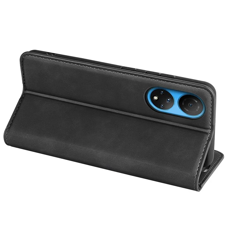 For Honor X7 Pelle Skin-touch Sensazione Custodia in Pelle PU Magnetica Auto-assorbita Portafoglio Supporto per Telefono - Nero