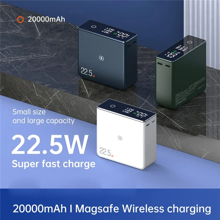 Q7 20000mAh Super Fast 22.5W PD 20W 15W Portable Charger Magnetic Wireless Power Bank CE Certificated Portable Phone Charger for Laptop PC and Cell Phone - Blue