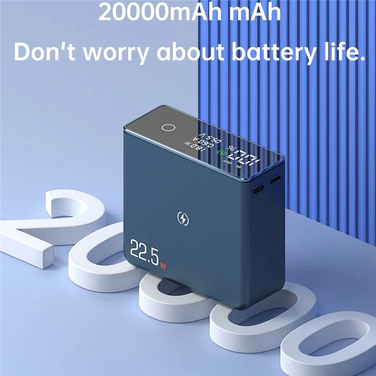 Q7 20000mAh Super Fast 22.5W PD 20W 15W Portable Charger Magnetic Wireless Power Bank CE Certificated Portable Phone Charger for Laptop PC and Cell Phone - White