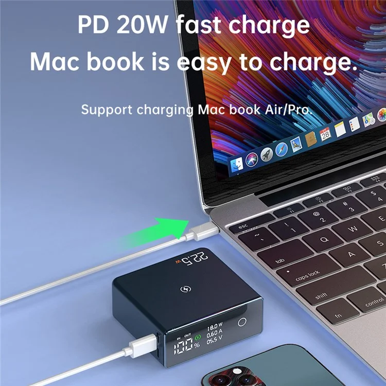 Q7 20000mAh Super Fast 22.5W PD 20W 15W Portable Charger Magnetic Wireless Power Bank CE Certificated Portable Phone Charger for Laptop PC and Cell Phone - White