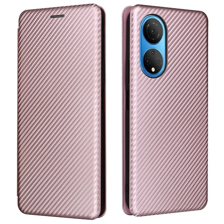 Para Honor X7 Carbon Fiber Texture Folio Flip Anti-srratch PU Cuero Amplia Magnético Autorética Autorética Cubierta de Teléfono Phone - Oro Rosa