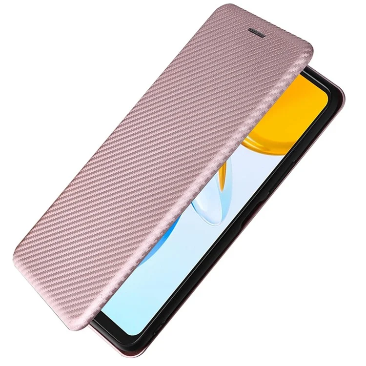 Para Honor X7 Carbon Fiber Texture Folio Flip Anti-srratch PU Cuero Amplia Magnético Autorética Autorética Cubierta de Teléfono Phone - Oro Rosa