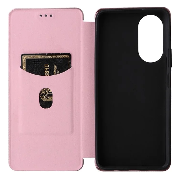 Para Honor X7 Carbon Fiber Texture Folio Flip Anti-srratch PU Cuero Amplia Magnético Autorética Autorética Cubierta de Teléfono Phone - Oro Rosa