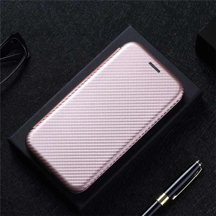 Para Honor X7 Carbon Fiber Texture Folio Flip Anti-srratch PU Cuero Amplia Magnético Autorética Autorética Cubierta de Teléfono Phone - Oro Rosa