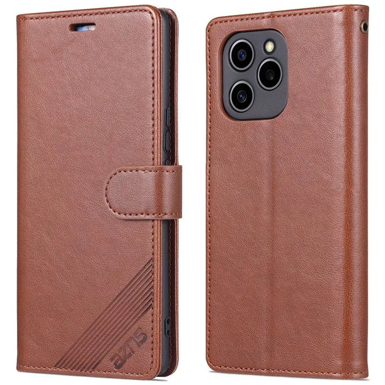 AZNS Texturant PU Leather Phone Case For Honor 60 SE Protection Flio Flip Couverture TPU TPU Discussion Stand Avec Portefeuille - Brun