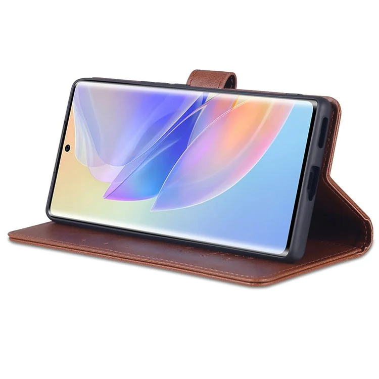 AZNS Texturant PU Leather Phone Case For Honor 60 SE Protection Flio Flip Couverture TPU TPU Discussion Stand Avec Portefeuille - Brun