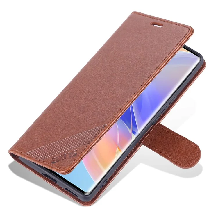 AZNS Texturant PU Leather Phone Case For Honor 60 SE Protection Flio Flip Couverture TPU TPU Discussion Stand Avec Portefeuille - Brun