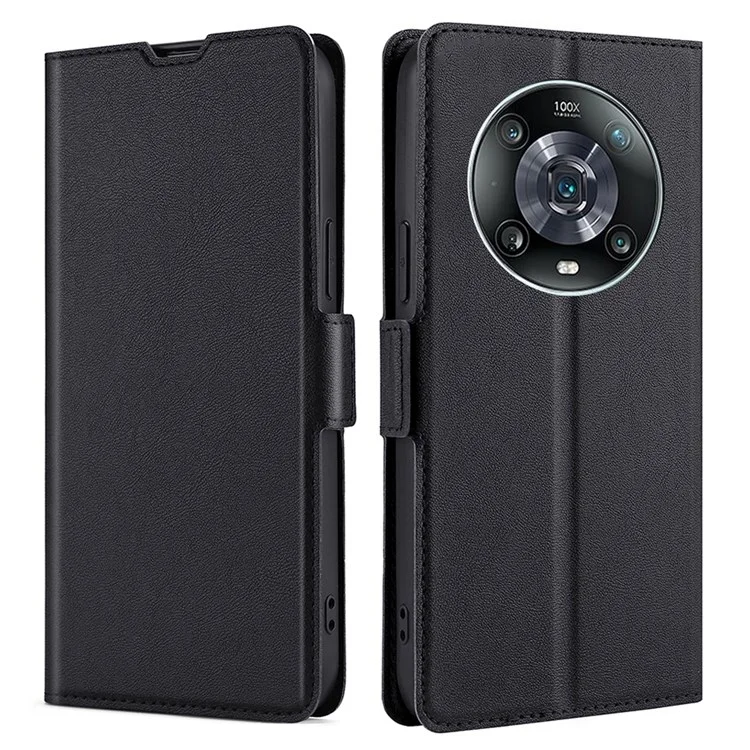 Ultradünne PU-Lederhülle für Honor Magic4 Pro Stoßfeste Folio-Flip-Cover Seitlicher Magnetverschluss Ständer-Hülle mit Kartenfach - Schwarz