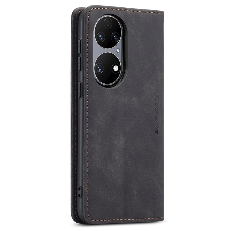 CASEME 013 Series for Huawei P50 Wallet PU Leather Case Foldable Stand Magnetic Auto-absorbed Flip Cover - Black