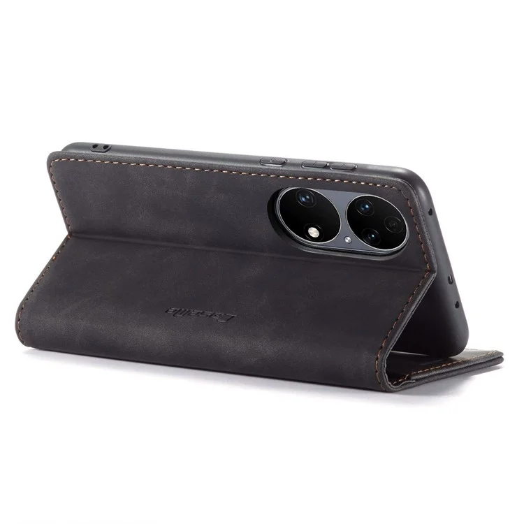 Caseme 013 Series Para Huawei P50 Wallet Funda De Cuero PU Soporte Plegable Magnético Cubierta De Flip Absorbida Automática - Negro