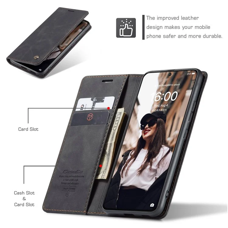 CASEME 013 Series for Huawei P50 Wallet PU Leather Case Foldable Stand Magnetic Auto-absorbed Flip Cover - Black