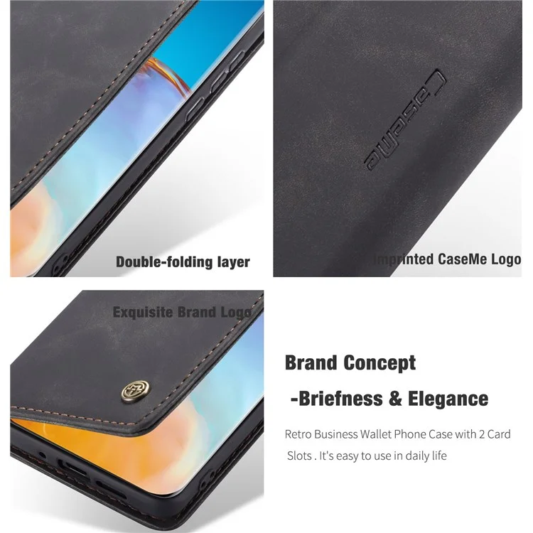 Caseme 013 Series Para Huawei P40 Magnetic Auto Closing PU Cuero + TPU Wallet Stand Funda Telefónica - Negro