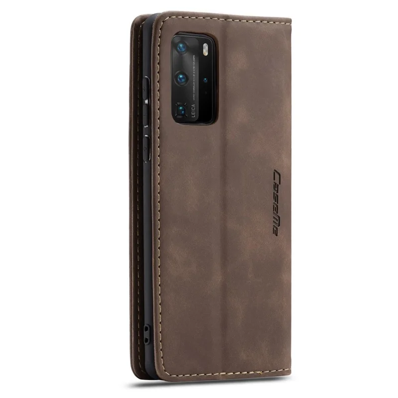 CASEME 013 Series for Huawei P40 Pro Foldable Stand PU Leather Cover Wallet Phone Case - Coffee