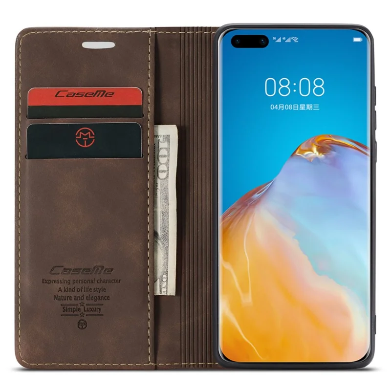 CASEME 013 Series for Huawei P40 Pro Foldable Stand PU Leather Cover Wallet Phone Case - Coffee