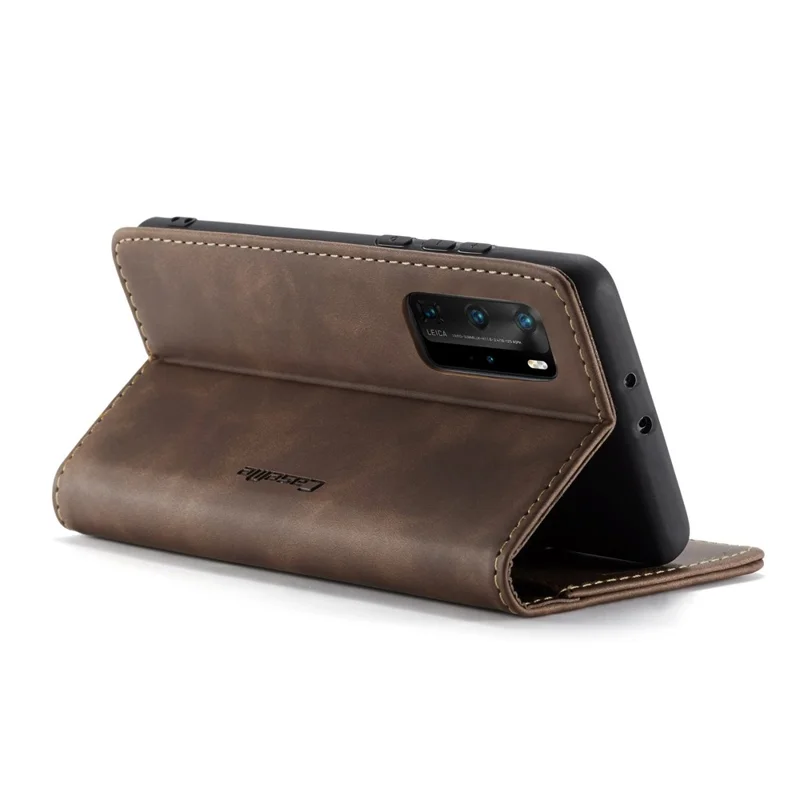 CASEME 013 Series for Huawei P40 Pro Foldable Stand PU Leather Cover Wallet Phone Case - Coffee