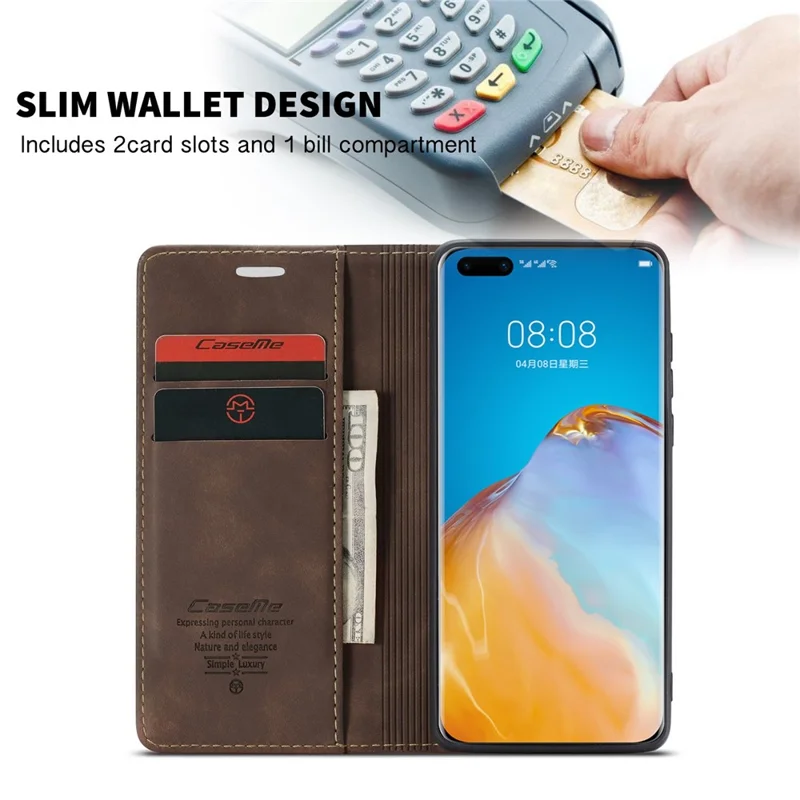 CASEME 013 Series for Huawei P40 Pro Foldable Stand PU Leather Cover Wallet Phone Case - Coffee