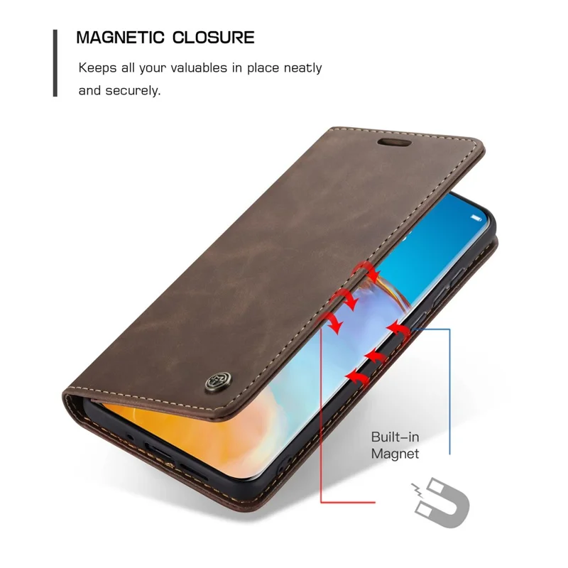 CASEME 013 Series for Huawei P40 Pro Foldable Stand PU Leather Cover Wallet Phone Case - Coffee