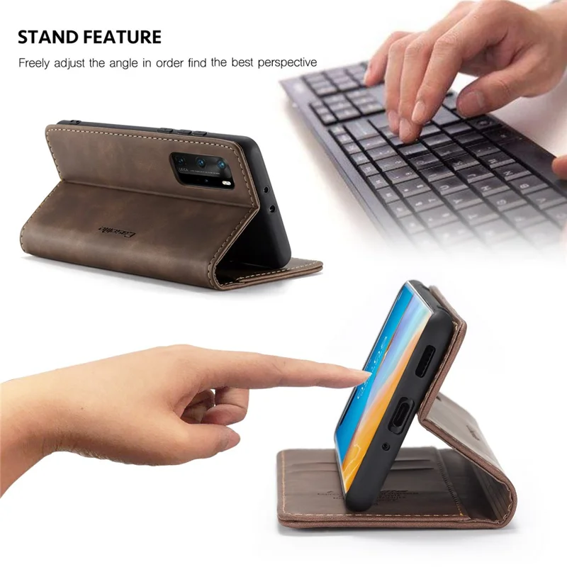 CASEME 013 Series for Huawei P40 Pro Foldable Stand PU Leather Cover Wallet Phone Case - Coffee