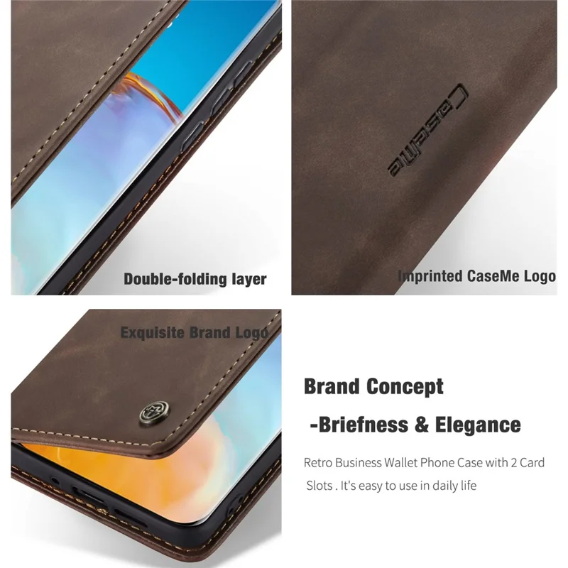 CASEME 013 Series for Huawei P40 Pro Foldable Stand PU Leather Cover Wallet Phone Case - Coffee
