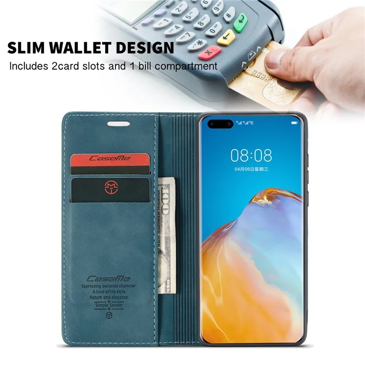 CASEME 013 Series for Huawei P40 Pro Foldable Stand PU Leather Cover Wallet Phone Case - Blue