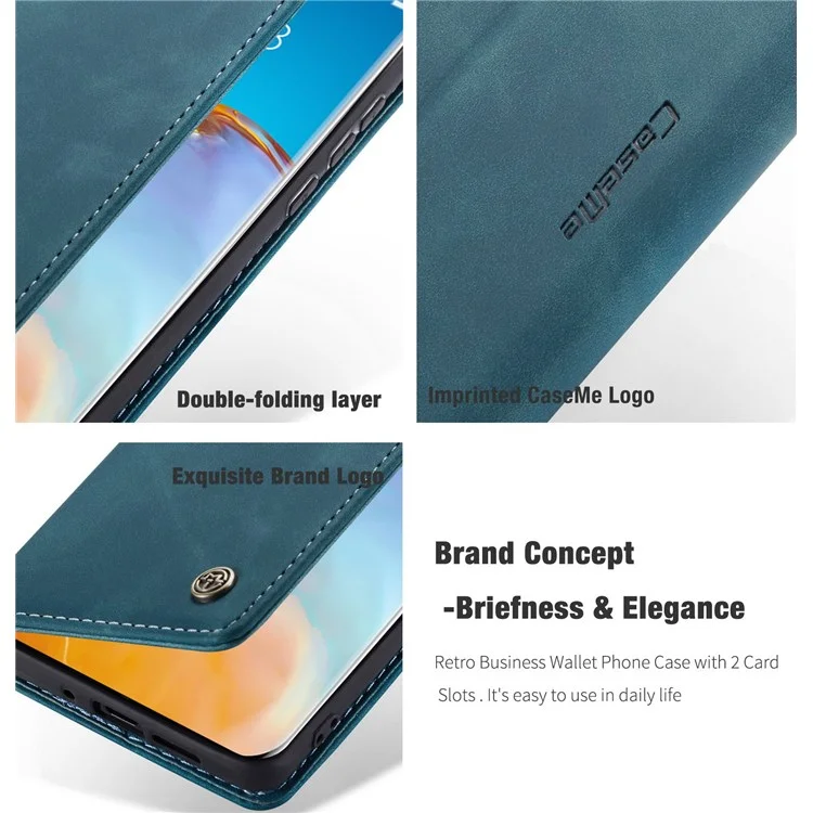 CASEME 013 Series for Huawei P40 Pro Foldable Stand PU Leather Cover Wallet Phone Case - Blue