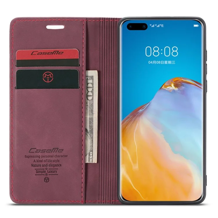 Caseme 013 Series Pour Huawei P40 Pro Pliable Stand Cover Cover Coque Portefeuille - Rouge