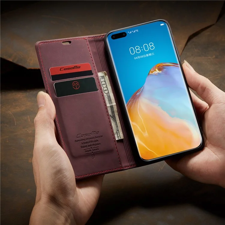 Caseme 013 Series Pour Huawei P40 Pro Pliable Stand Cover Cover Coque Portefeuille - Rouge