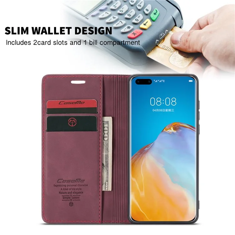 Caseme 013 Series Pour Huawei P40 Pro Pliable Stand Cover Cover Coque Portefeuille - Rouge