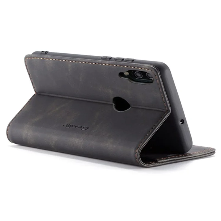 CASEME 013 Series Lightweight Mobile Phone Case Bag for Huawei P20 Lite (2018)/Nova 3e (China), Auto-absorbed PU Leather Wallet Foldable Stand Phone Cover - Black